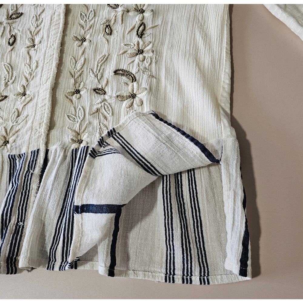 EUC Anthropologie C. Keer Spry Boundary Top Beaded Cotton Button Down Shirt S - Picture 8 of 10